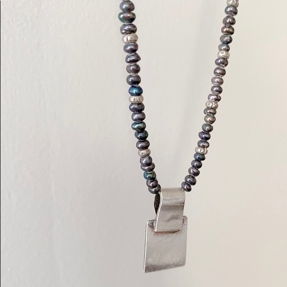 Silver and Peacock Color Seed Bead Cross Necklace - Picture 3 of 9